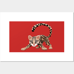 Cute ocelot cartoon illustration Posters and Art